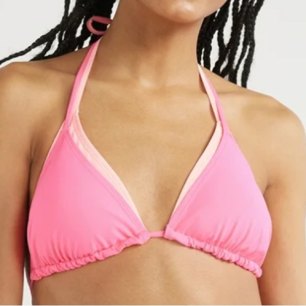 No Boundaries Junior's Double Triangle Bikini Beach Top Hot Pink Size Small